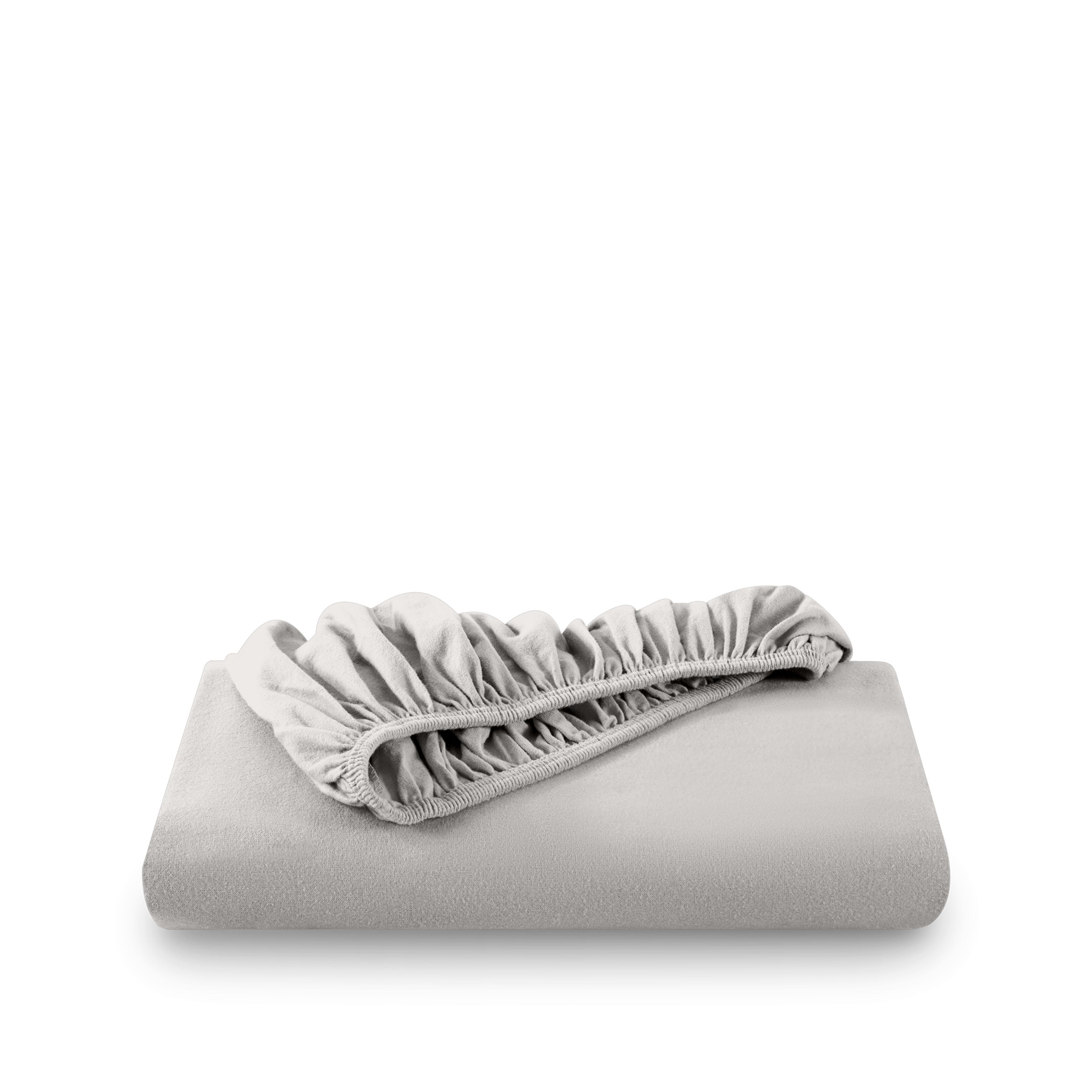 Grey fitted sheet on white background