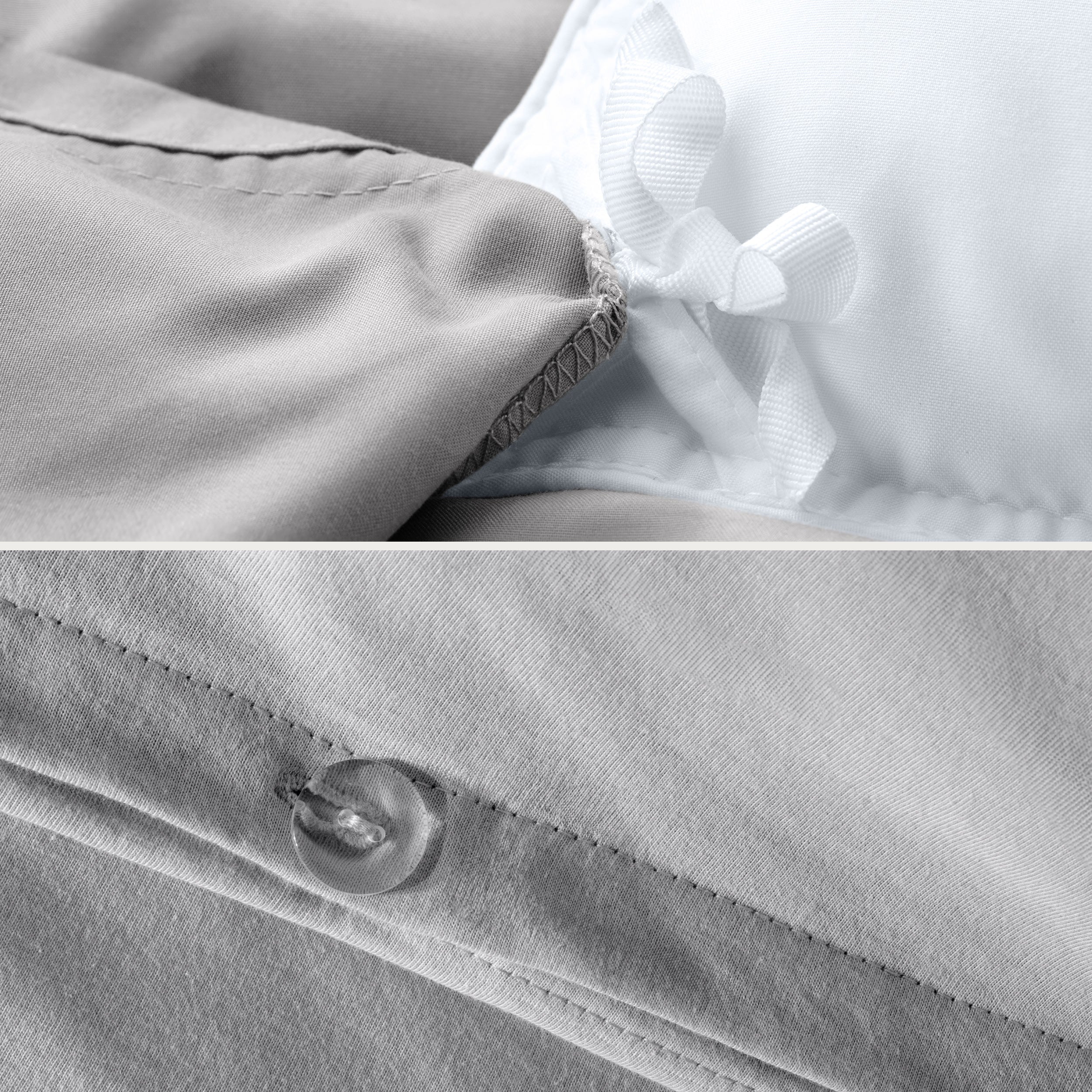 Close up of the ties and buttons on the duvet cover