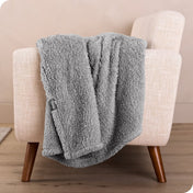 A sherpa blanket draped over a chair