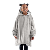 A child with a sherpa wearable blanket on