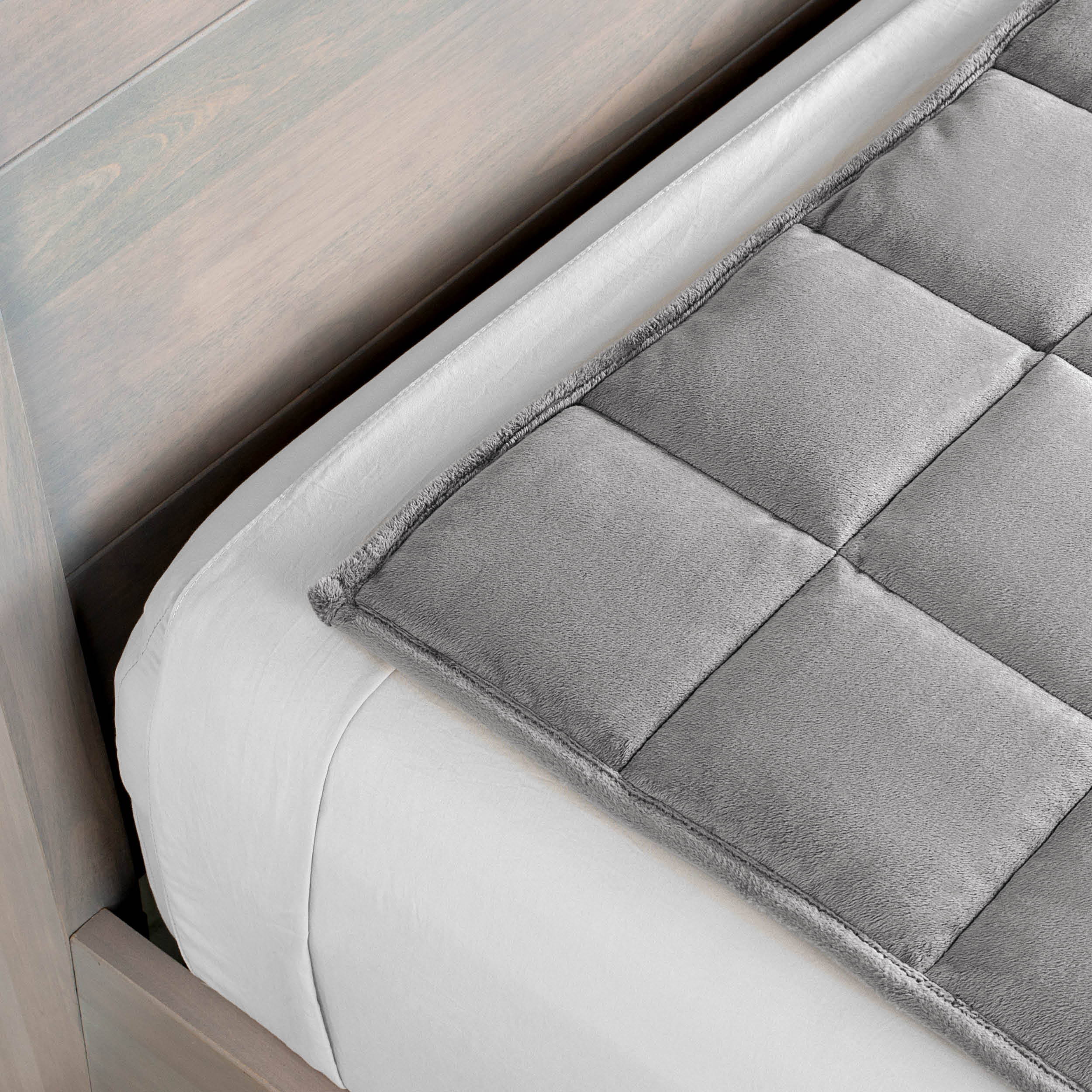 Close-up of a weighted blanket on a bed
