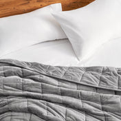 Close-up of a minky weighted blanket on a bed
