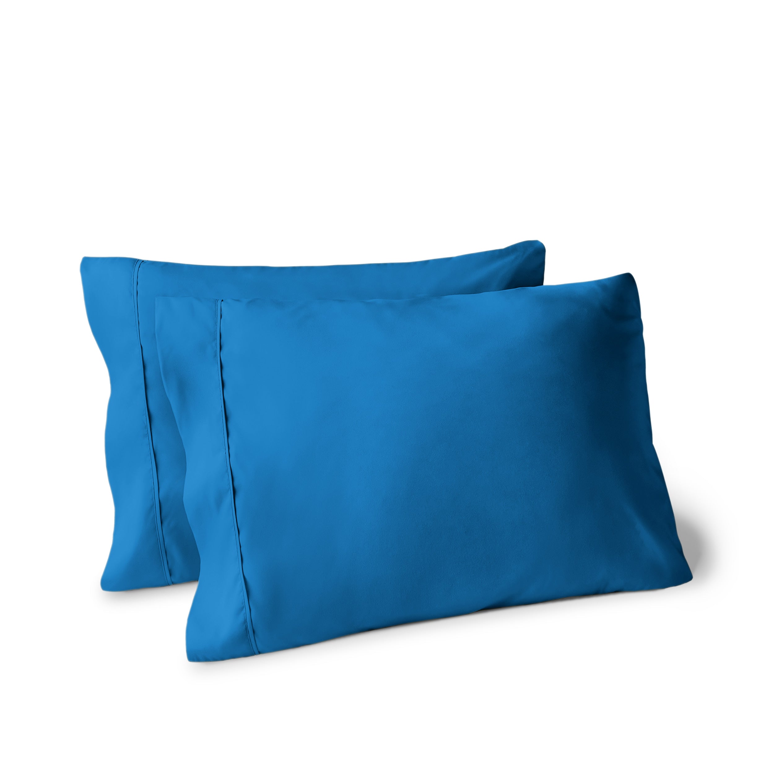 Two pillows on a white background with pillowcases on them