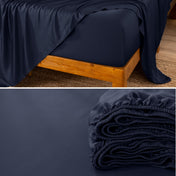 Split image of the corner of a bed and a fitted sheet