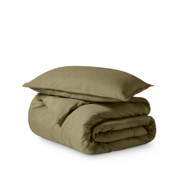 Microfiber duvet set folded on a white background