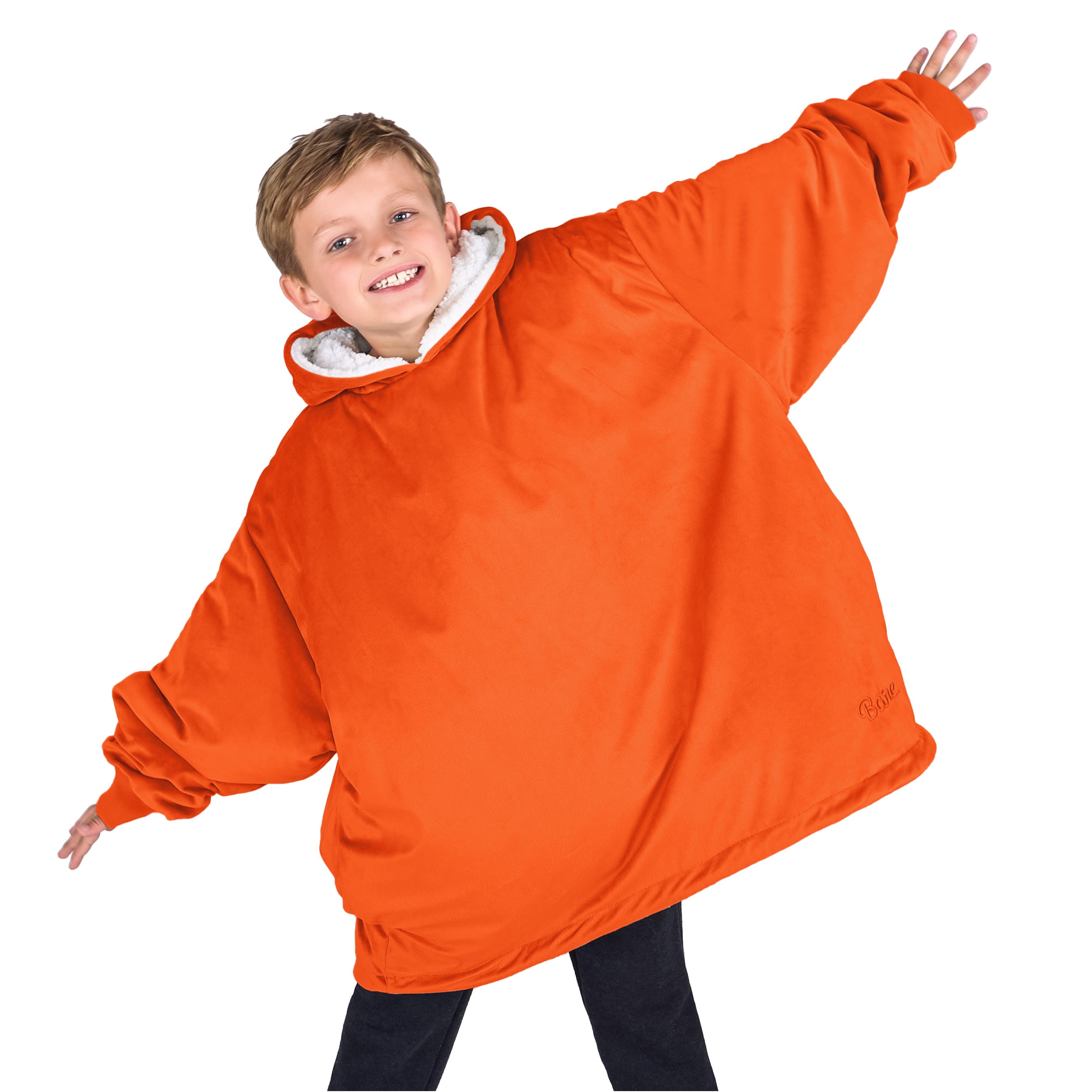 A child with a wearable blanket on