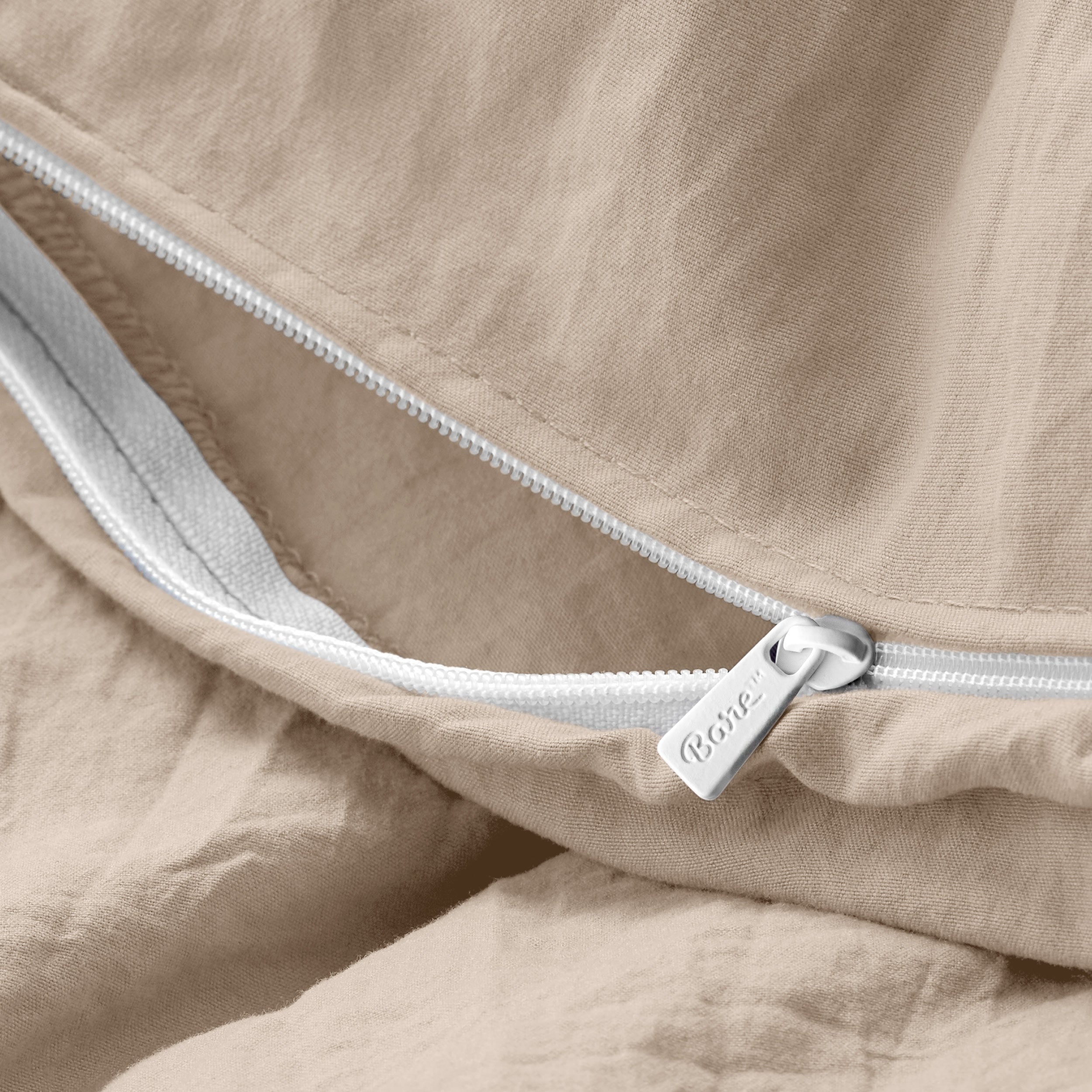 Close up of a duvet cover zipper closure
