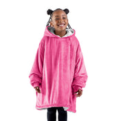 A child with a sherpa wearable blanket on