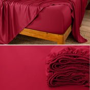 Split image of the corner of a bed and a fitted sheet