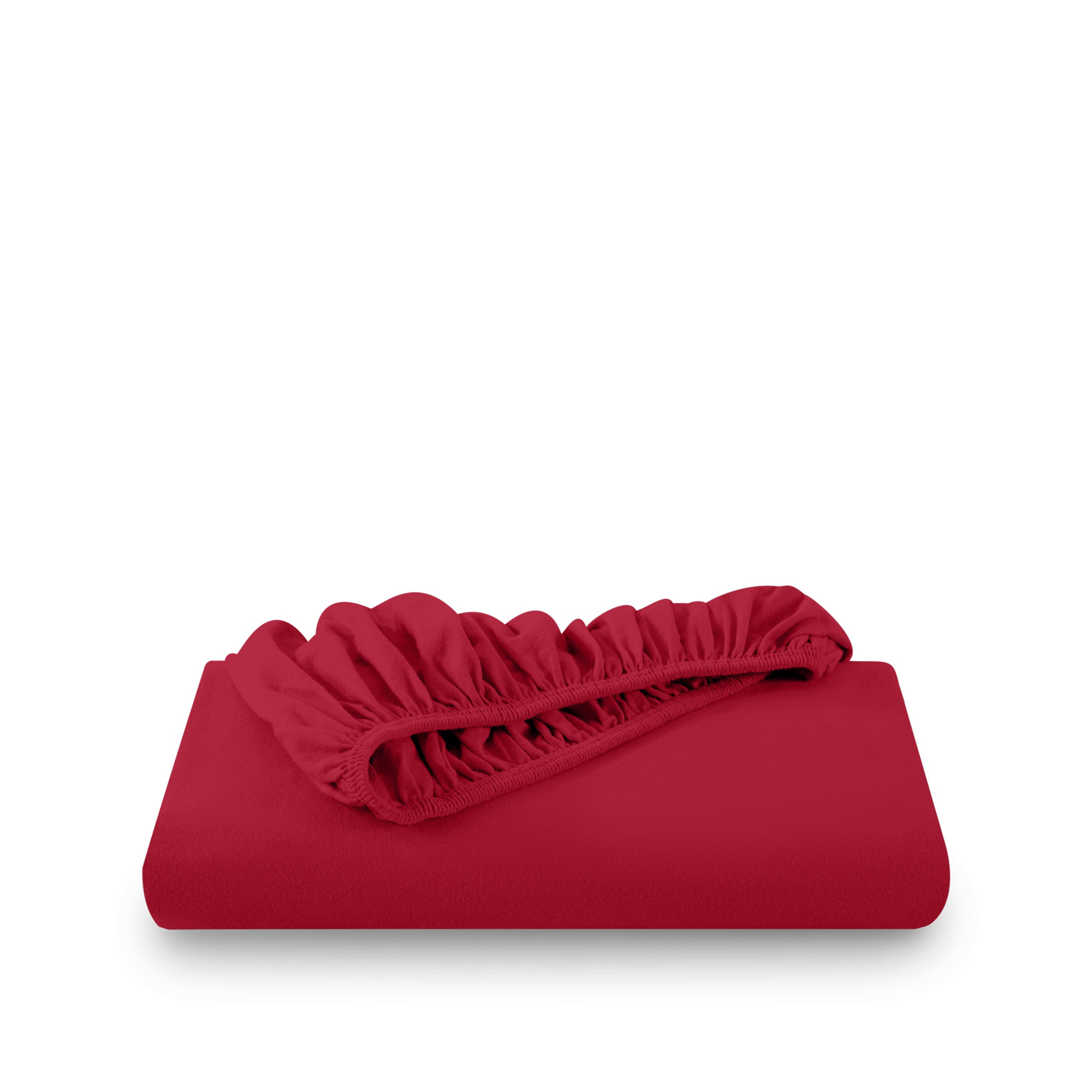 Red fitted sheet on white background