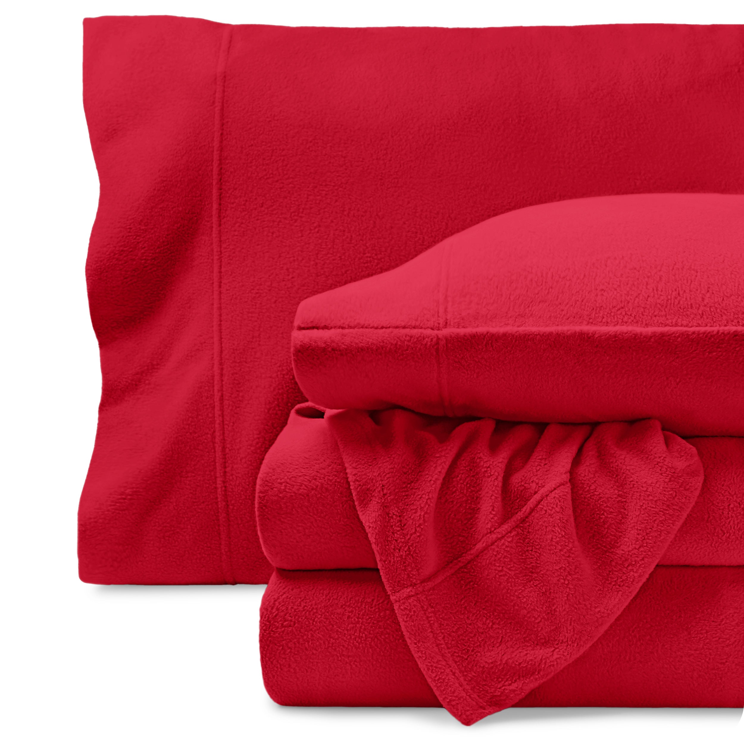 Polar fleece sheet set on a white background