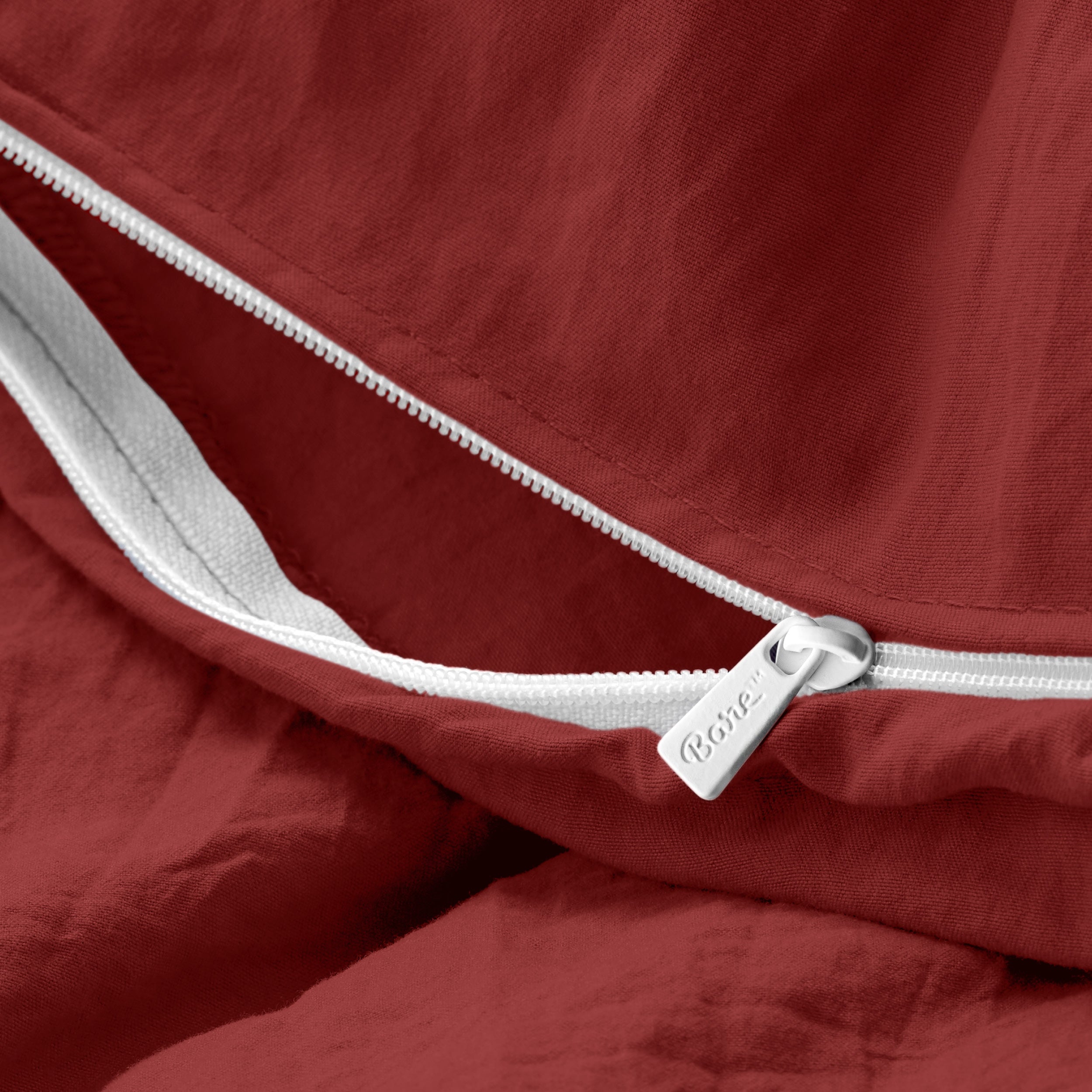Close up of a duvet cover zipper closure