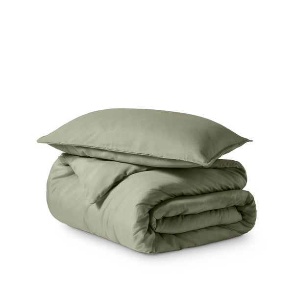 Microfiber duvet set folded on a white background