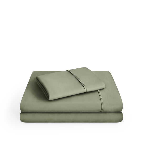 Microfiber sheet set folded and stacked