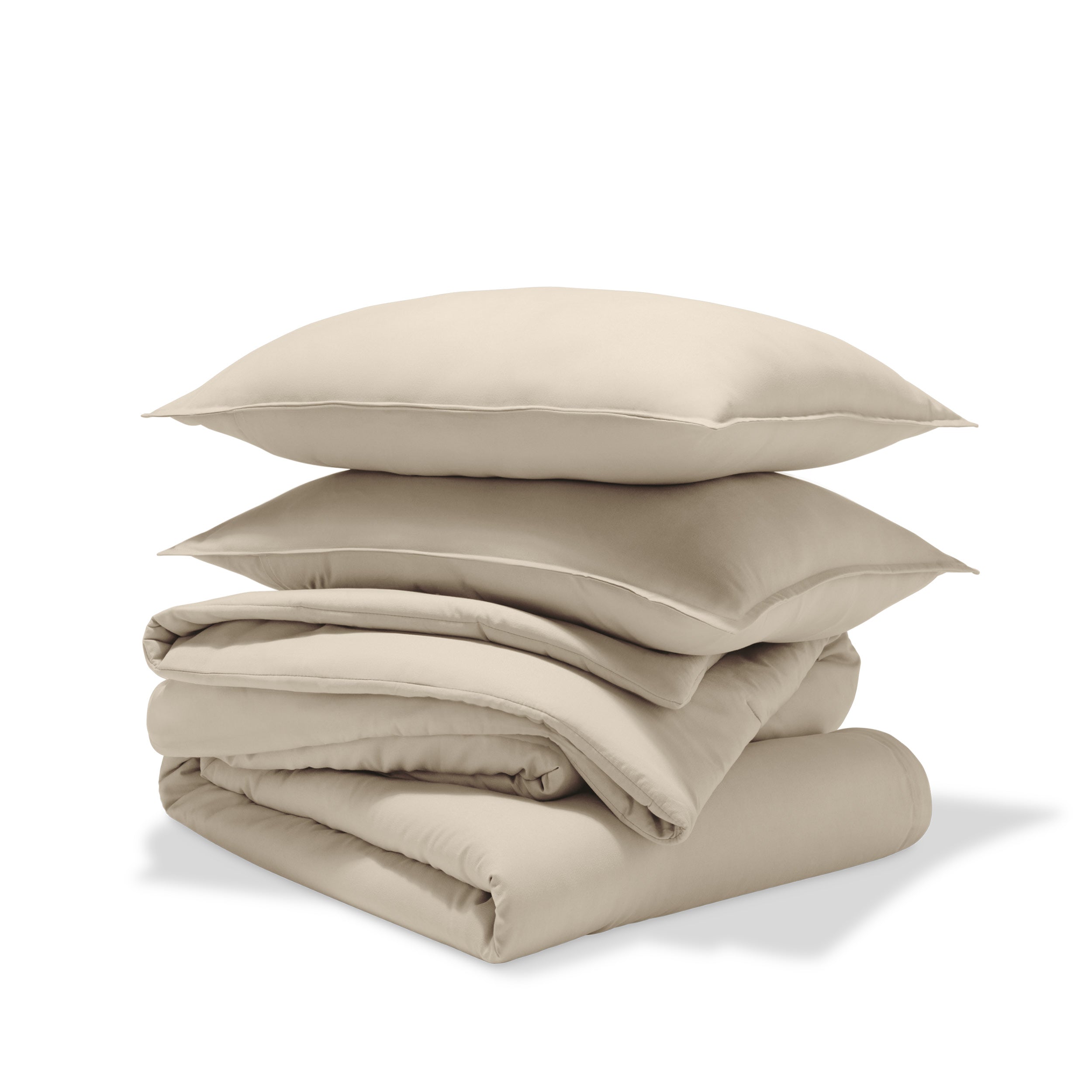 A comforter set folded and stacked