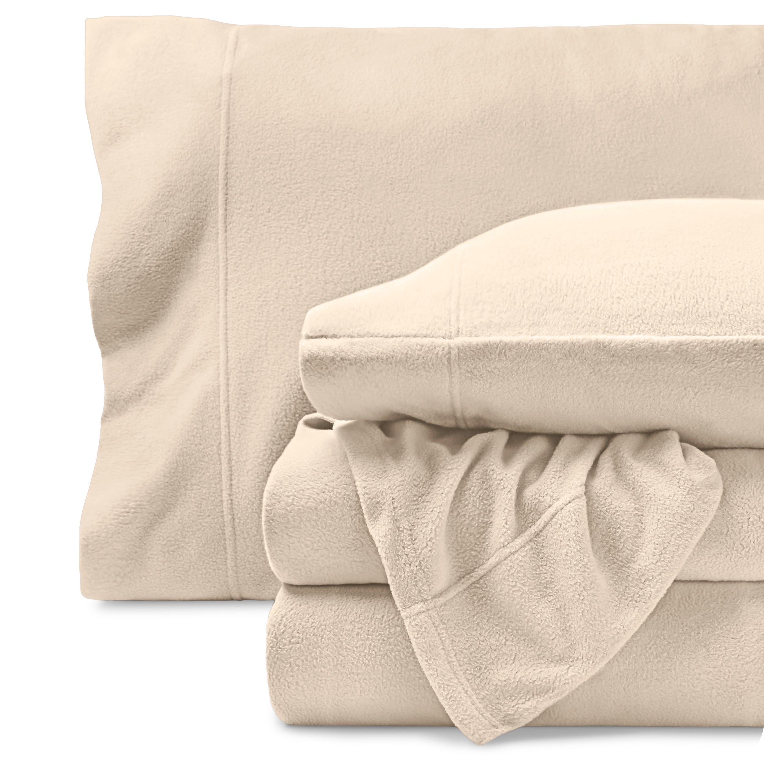 Polar fleece sheet set on a white background