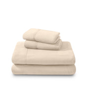 Polar fleece sheet set folded and stacked