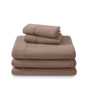 Polar fleece sheet set folded and stacked