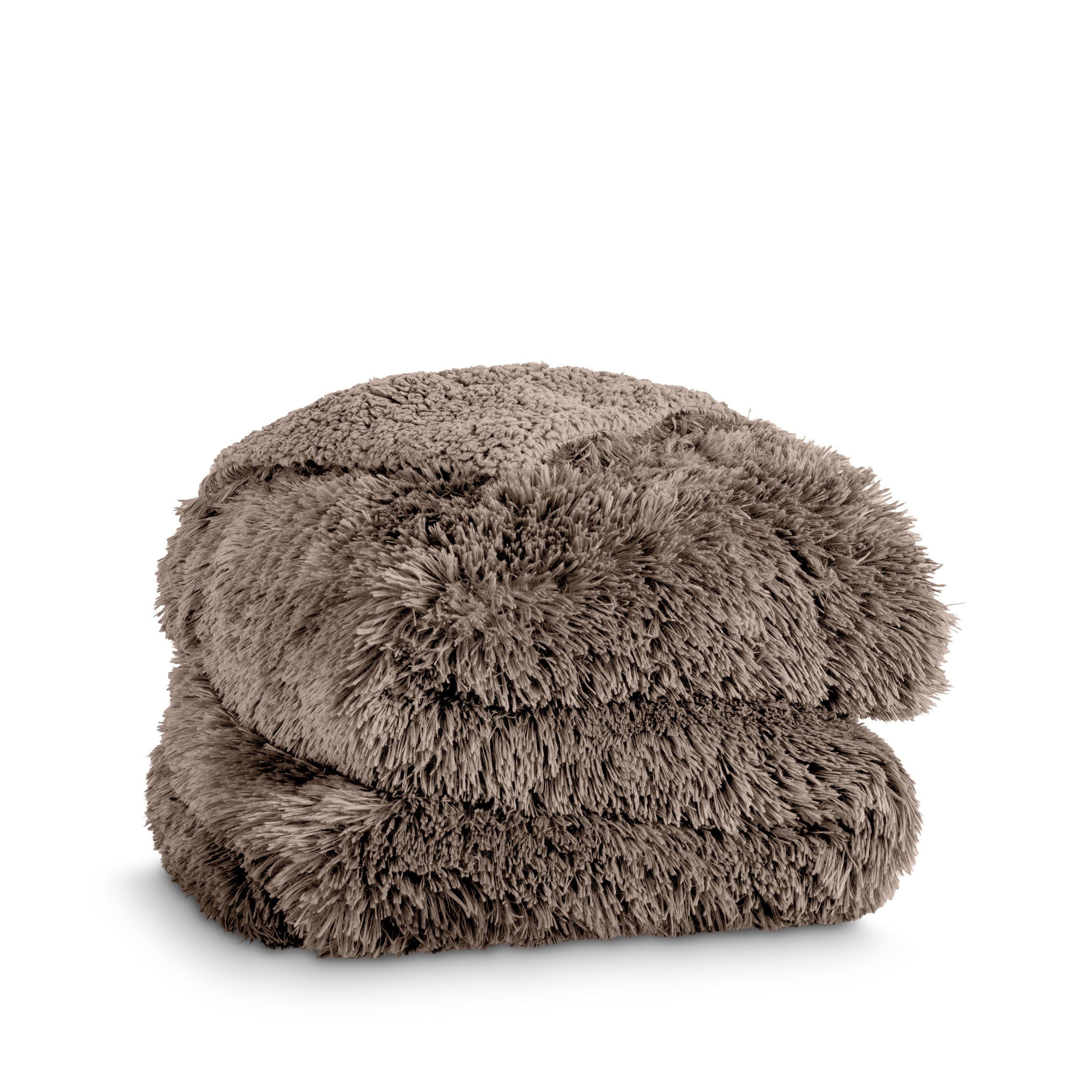A shaggy faux fur blanket folded