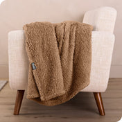 A sherpa blanket draped over a chair