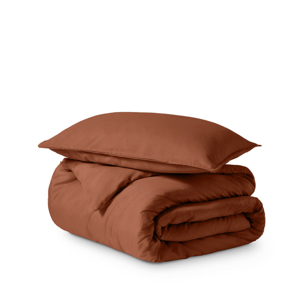 Microfiber duvet set folded on a white background
