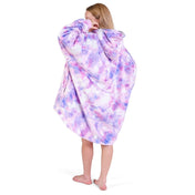 Person wearing a hooded blanket on a white background