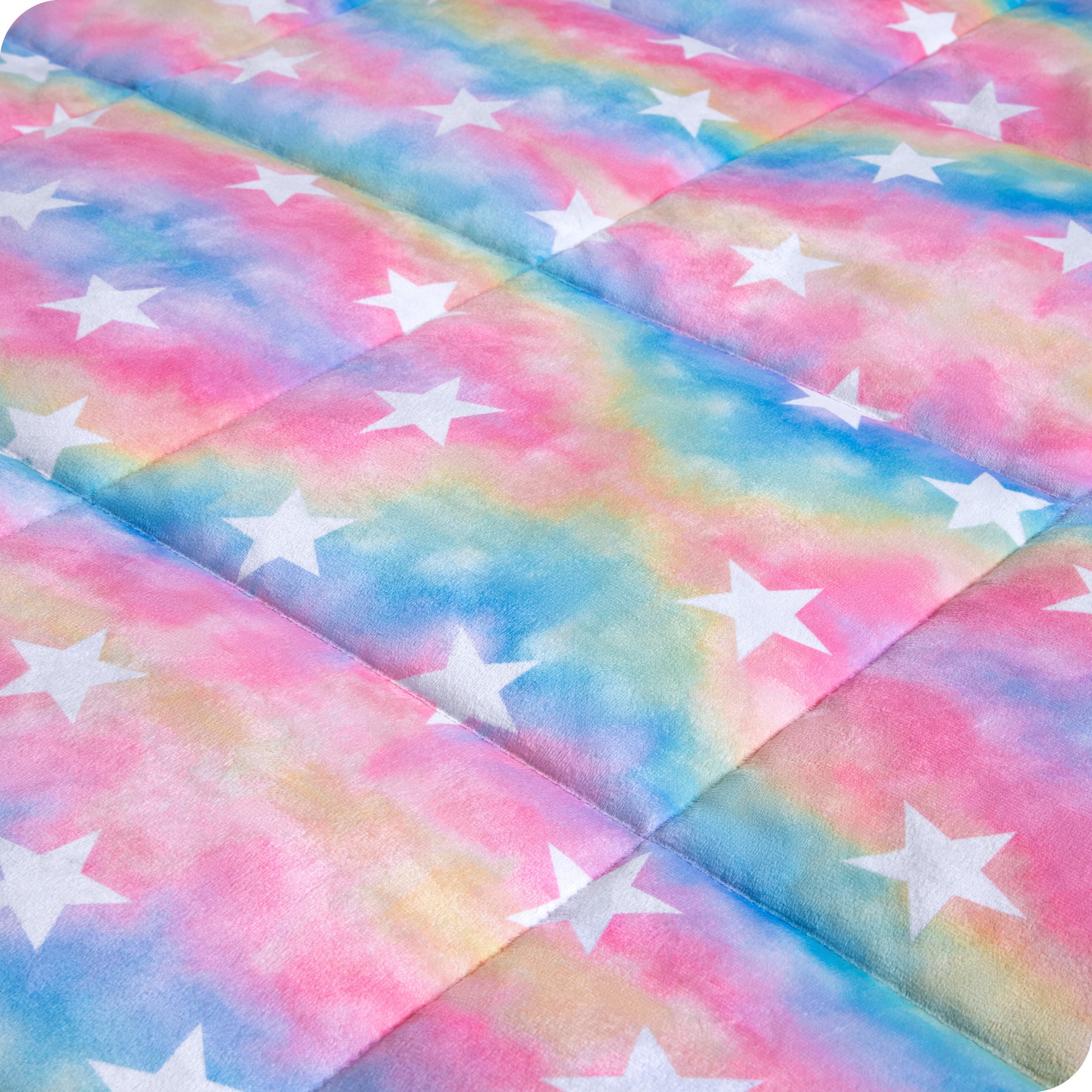 Close-up image of a weighted blanket, featuring detailed stitching and the neatly finished edge of the blanket.