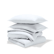 A comforter set folded and stacked