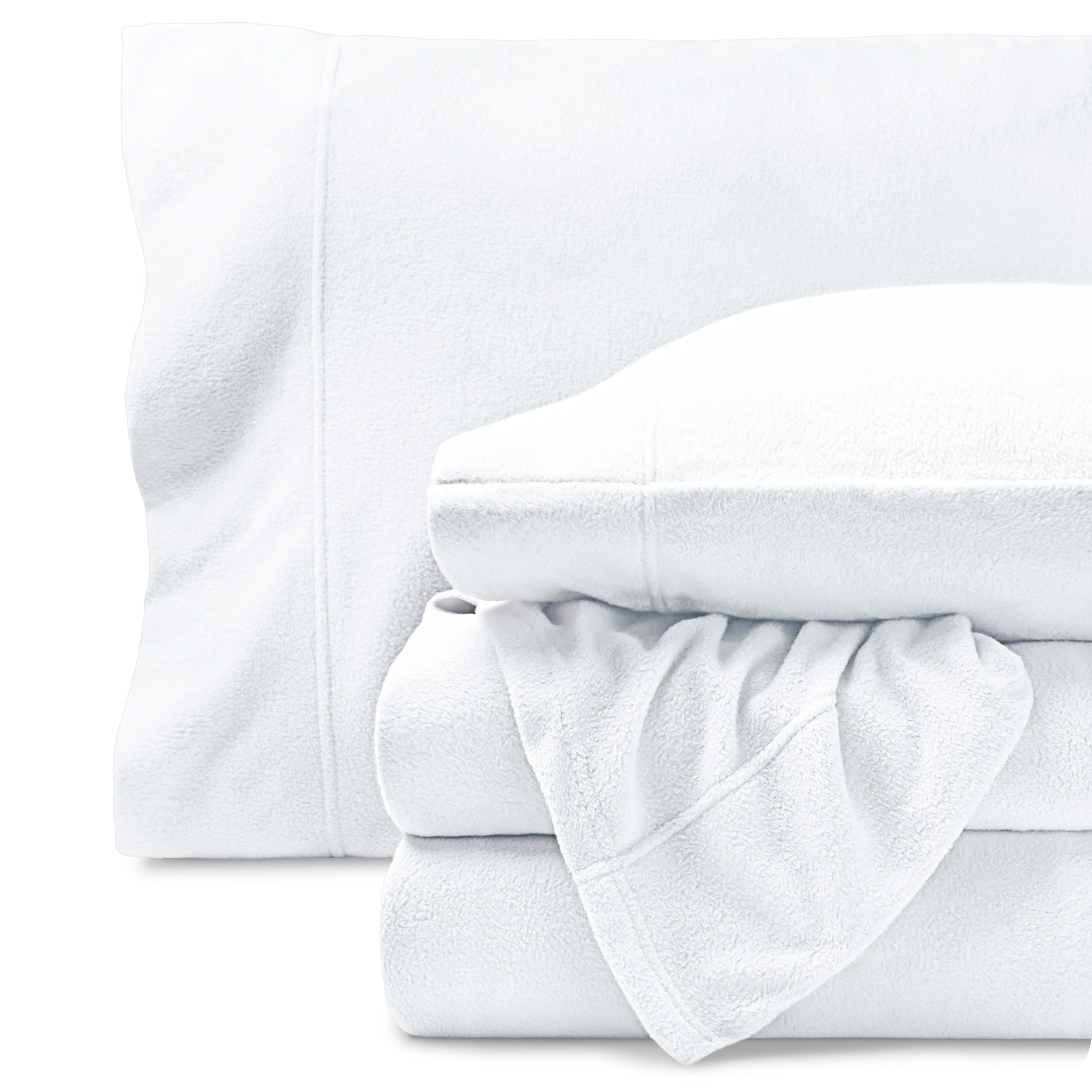 Polar fleece sheet set on a white background