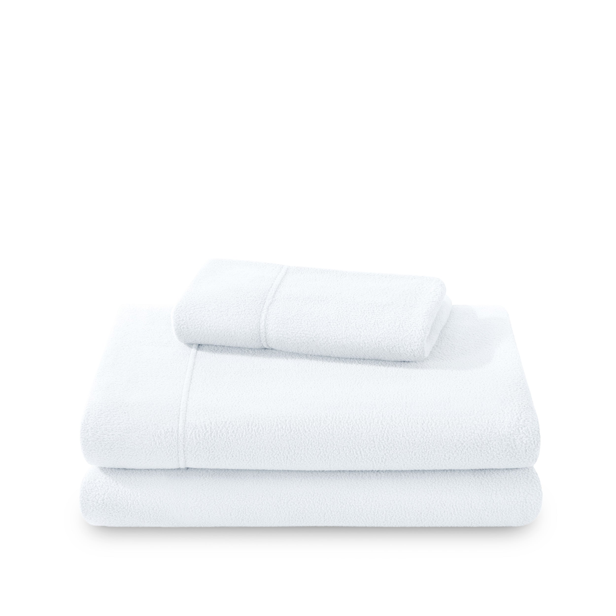 Polar fleece sheet set folded and stacked