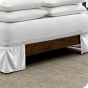 The adjustable elastic bands on a bed skirt