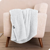 A sherpa blanket draped over a chair