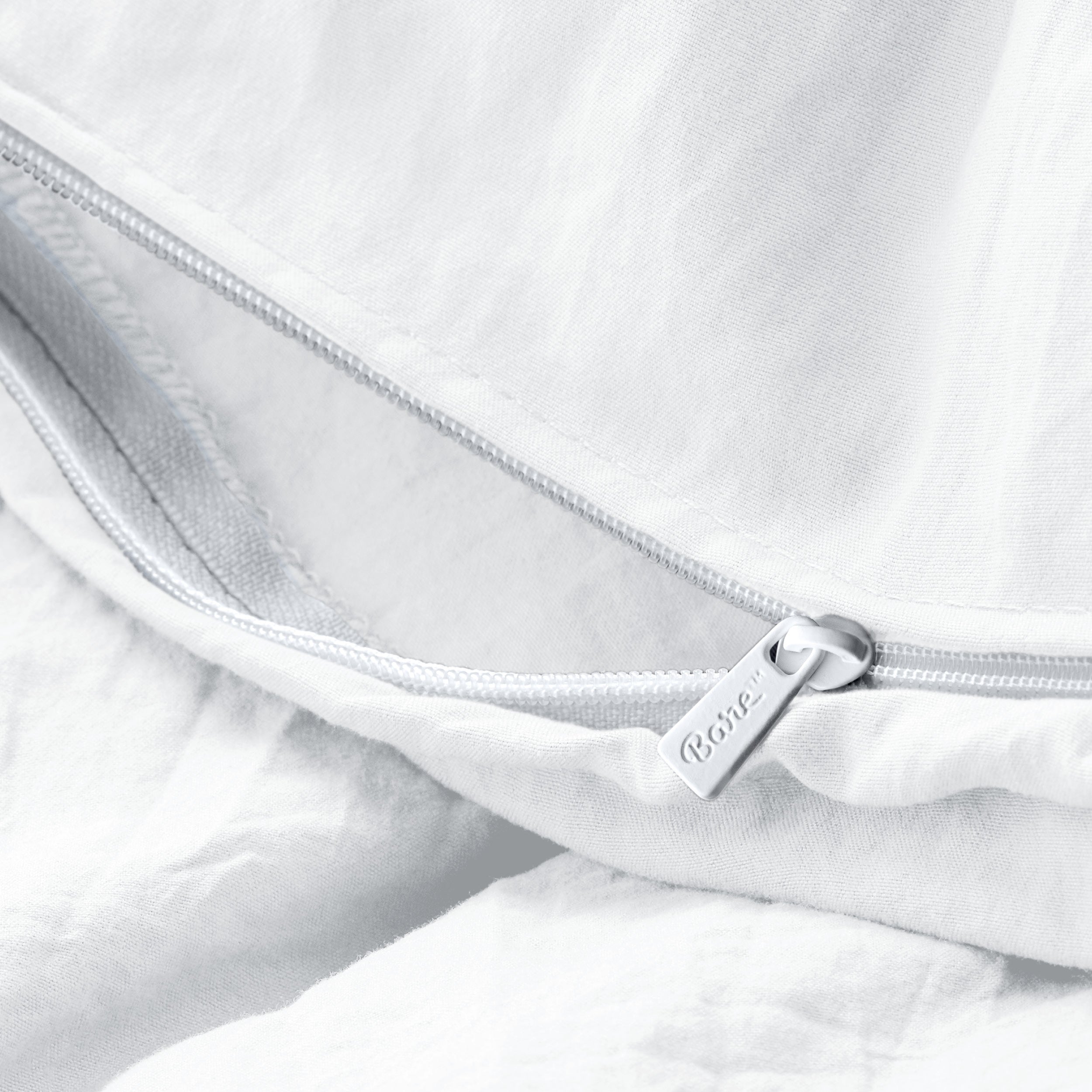 Close up of a duvet cover zipper closure