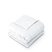 Weighted blanket folded on a white background