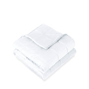 Weighted blanket folded on a white background