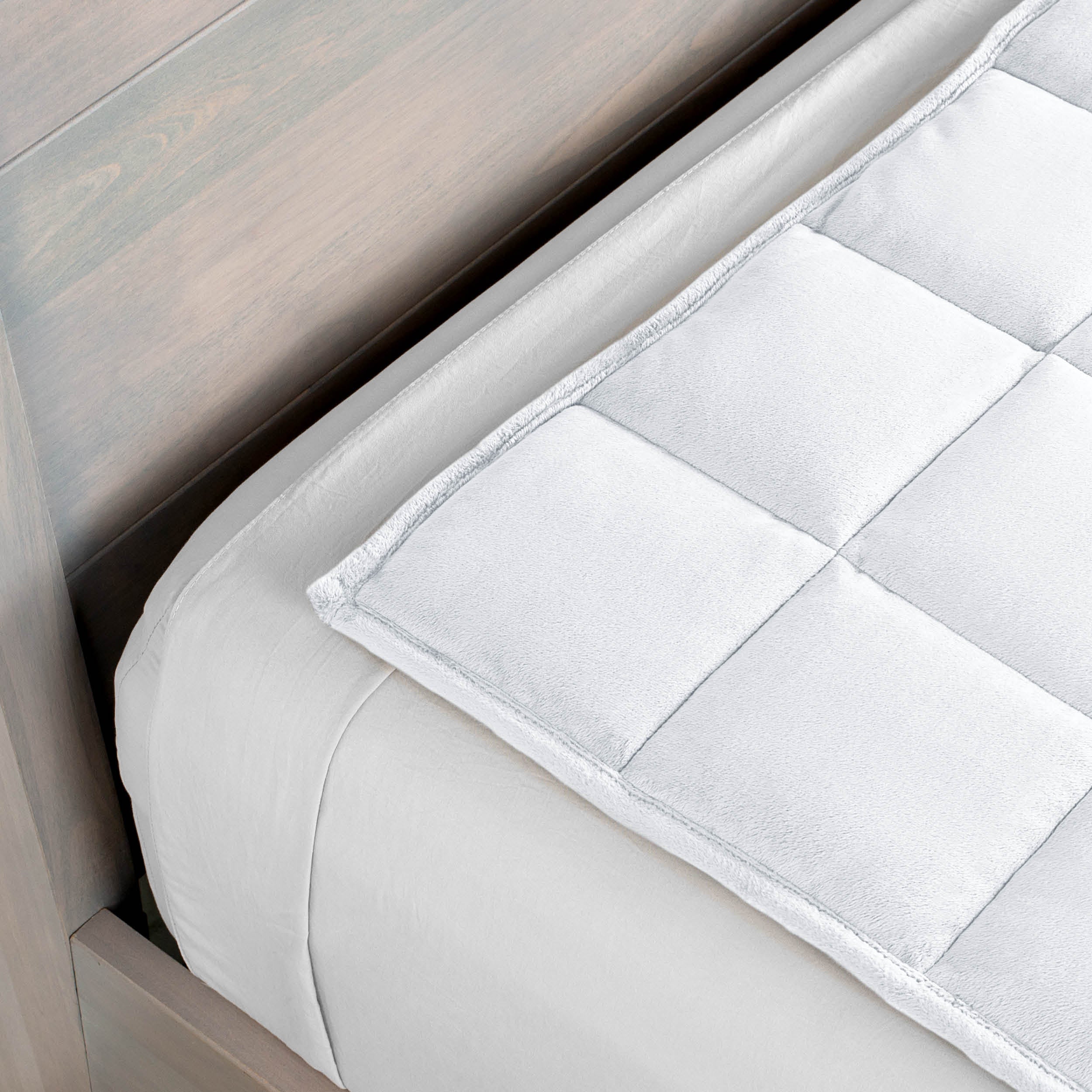 Close-up of a weighted blanket on a bed