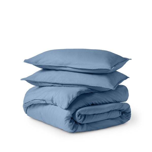 Solid color duvet set folded and stacked