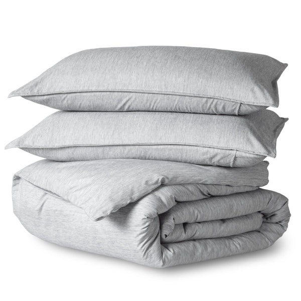 Heathered duvet cover folded and stacked