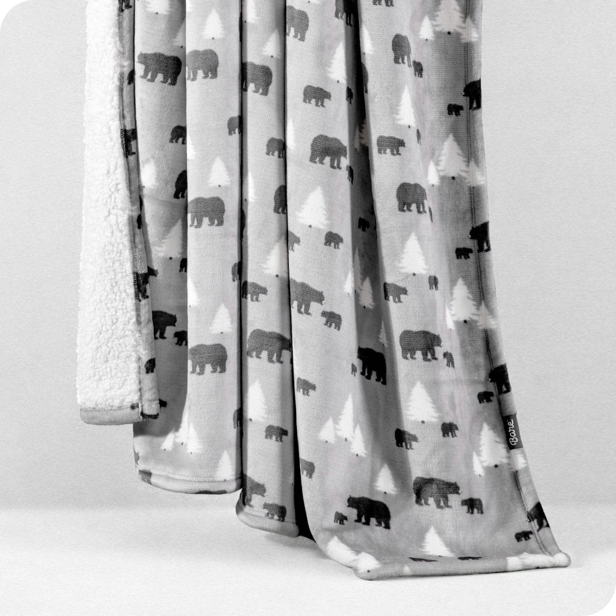 Kodiak Bears Trees Grey Black Sherpa Blanket