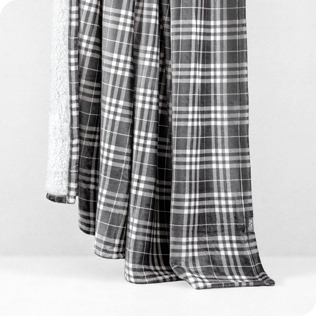 Plaid Grey White Sherpa Blanket