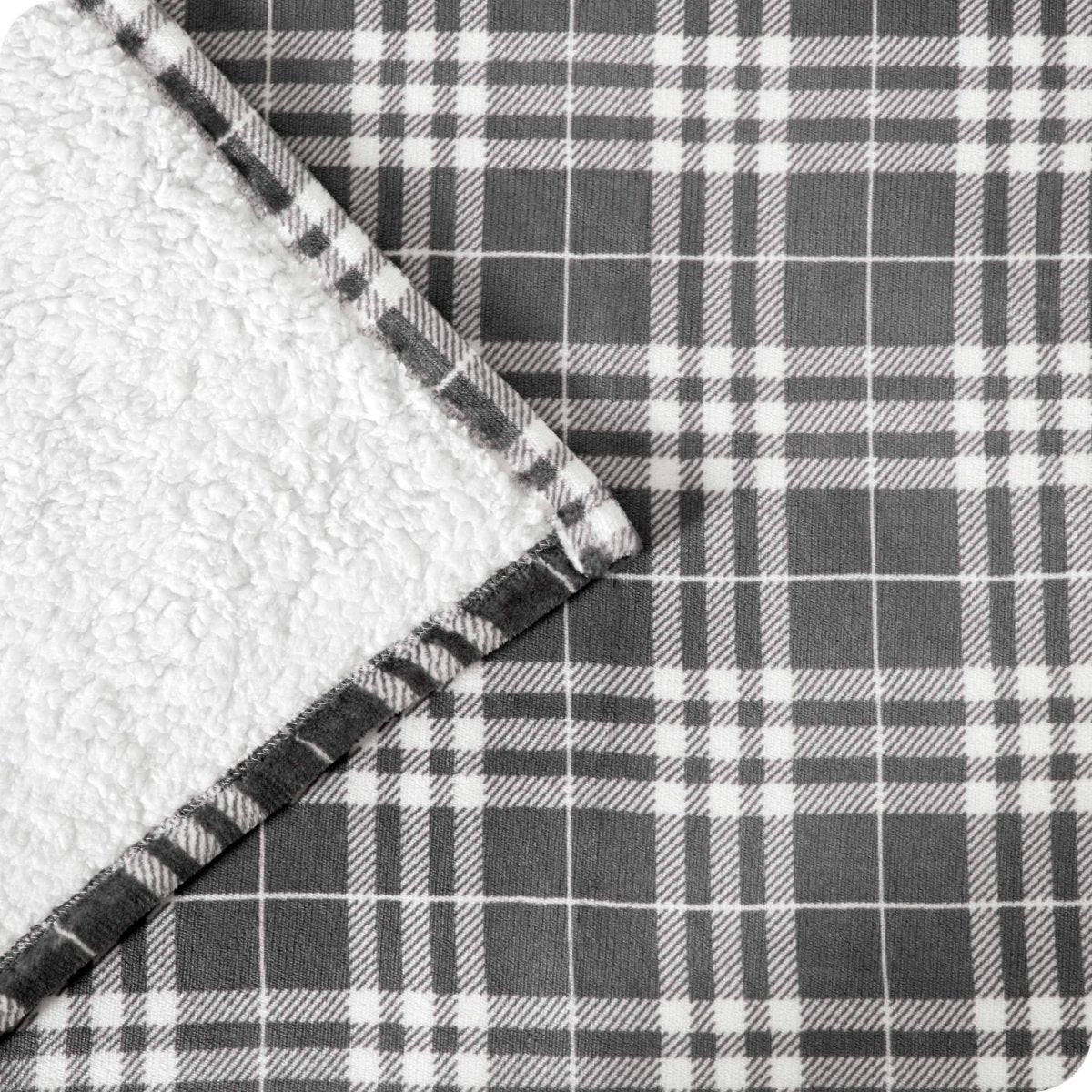 Plaid Grey White Sherpa Blanket