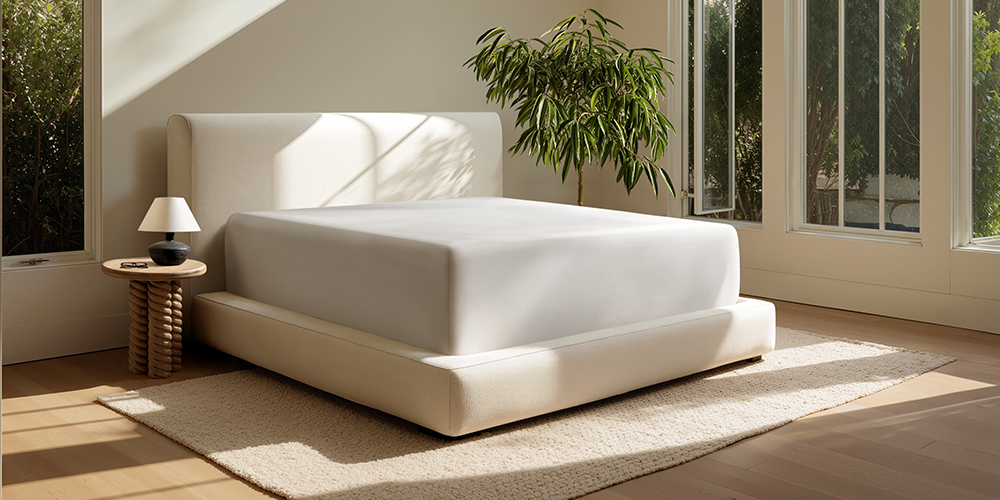 Bed styled with white Ultra Soft 22 Inch Pocket Fitted Sheet, closer view