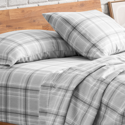 Close-up of gray plaid flannel fabric