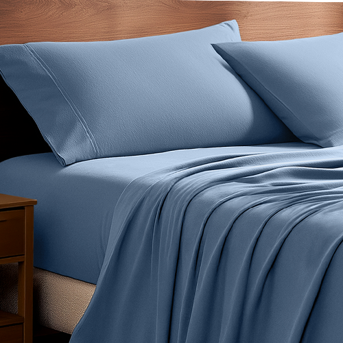Close-up of light blue flannel sheet fabric