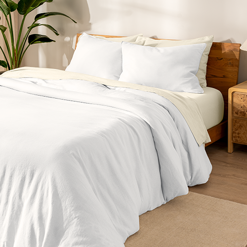 Bed styled with white European Linen Duvet Cover Set