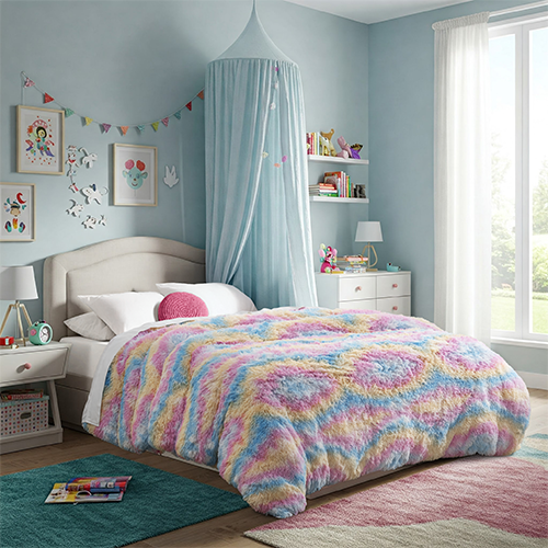 Bedroom styled with light blue Shaggy Duvet Cover