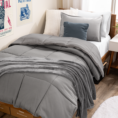 Bed styled with gray Ultimate Bed In A Bag