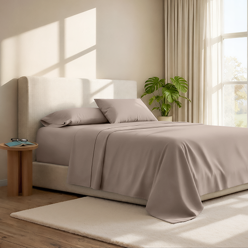 Bed with taupe Ultra Soft 24 Inch Pocket Fitted Sheet