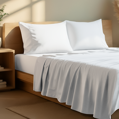 Bed styled with white Ultra Soft Envelope Pillowcase Sheet Set