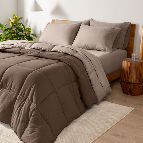 Bed styled with taupe Ultra Soft Reversible Bed In A Bag